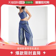 香港直邮潮奢 ASOS 女士co-ord 设计长筒宽松款伞式荧光蓝色裤子