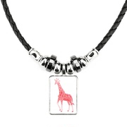 自然保护联盟濒危动物长颈鹿手工皮绳项链吊坠饰品
