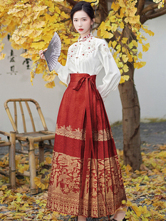 红色马面裙敬酒服结婚订婚礼服新中式改良汉服高腰半身裙女冬季