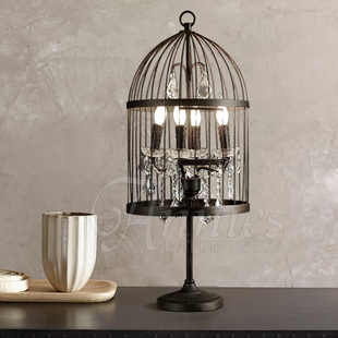 美式哥特古典风格创意，仿锈铁艺鸟笼，四头装饰卧室客厅台灯