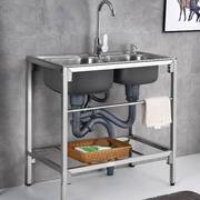 厨房不锈钢简易水槽双槽加厚家用水池洗碗槽洗菜盆单洗手盆带支架