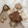婴儿衣服春秋套装衬衫背带，哈衣裙(哈衣裙)花边，娃娃领两件套宝宝连体衣纯棉