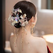 高级感新娘头饰韩式超仙森系花朵流苏发夹耳环，结婚纱礼服配饰