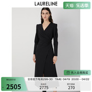 LAURELINE/洛瑞琳连衣裙2023年秋季v领遮肉简约经典小黑裙女