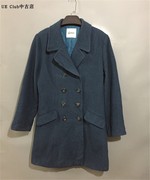 原 价¥168vintage 日本古着翻领双排扣孔雀蓝中长款毛呢外套