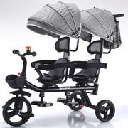 双人儿童三轮车可带人二胎，溜娃神器双胞胎手推车，大小宝婴儿脚踏车