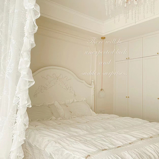 法式实木床奶油风白色，主卧1.8米1.5双人床，复古轻奢欧式美式公主床