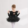儿童舞蹈服黑色纯棉秋冬长袖，女童练功服考级中国舞幼儿芭蕾舞纱裙