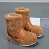 欧洲站2023秋季女靴子，羊毛短靴松糕底内增高焦糖色保暖雪地靴