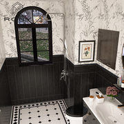 法式复古燕子花砖浴室黑色，木纹砖厕所防滑地砖，卫生间瓷砖厨房墙砖