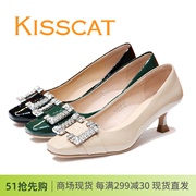 接吻猫kisscat细跟水钻方头，漆皮女单鞋ka32503-14