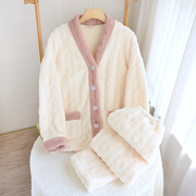 加厚法兰绒情侣睡衣女秋冬季珊瑚绒2024年新款网红风家居服套装男