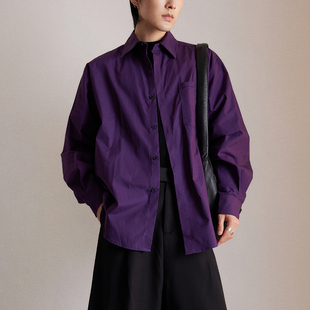 三木公白 日系宽松紫色衬衫高级感潮流 美式复古衬衣男长袖痞帅