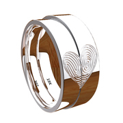 原创爱心设计18k白素金情侣(金情侣)指纹对戒指环手工定制订婚结婚庆