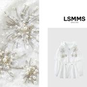 LSMMS珠花女神时尚气质钉珠花朵蕾丝拼接抽绳长款防晒衬衫467