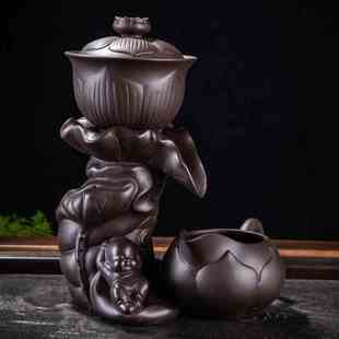 石磨家用紫砂石磨全自动出水茶壶功夫茶具创意单壶茶艺懒人石磨