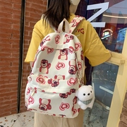 韩版小众设计卡通草莓熊印花(熊，印花)高颜值学生大容量减负书包双肩包