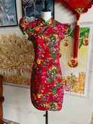 中国风改良演出旗袍长短款复古东北大花布修身走秀高考旗袍