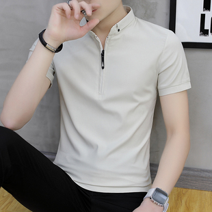 男士短袖T恤夏季韩版潮流polo衫修身半袖立领衬衫潮牌拉链帅气T恤
