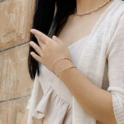 意大利进口S925纯银手环女时尚精巧双线双色彩银编织纯银弹力手链