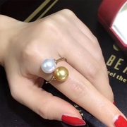 高端南洋金珍珠(金珍珠)戒指925银，镀金简约百搭女款白珍珠正圆手饰指环