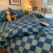 欧式风ins棋盘格，绿色时尚床上用品四件套学生，宿舍床单被套三件套