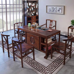 新中式实木茶桌椅组合非洲花梨木茶台格木店面办公室接待功夫茶几