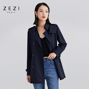 zezi羊毛风衣女外套时尚，双排扣风衣外套，2023秋季气质翻领中长外套