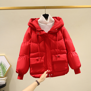 羽绒棉服女短款2023冬季棉衣女，小个子宽松加厚红色棉袄外套潮