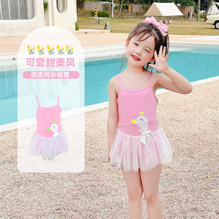 泳衣女宝宝2岁女童2023年卡通公主，范女孩(范，女孩)中小童可爱连体泳装