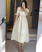 WMXZ法式复古提花白色连衣裙春夏气质修身显瘦初恋系甜美长裙