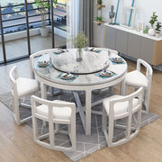 大理石简约现代小户型餐厅圆形省空间6人饭桌家用实木餐桌椅组合