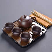 紫砂陶瓷功夫茶具套装家用办公简约实木茶盘抽屉式密胺茶