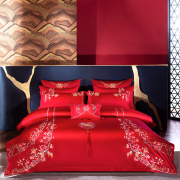 120支婚庆四件套大红结婚床品套件 喜被套纯棉多件套床上用品