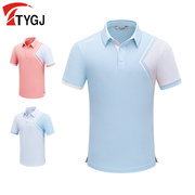 高尔夫男士短袖t恤polo衫，夏季运动休闲翻领撞色白蓝亲子上衣服装
