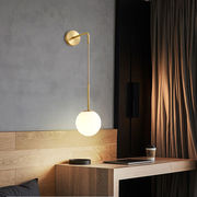 创意极简北欧卧室床头吊线壁灯，轻奢黄铜小圆球，客厅房间背景墙灯