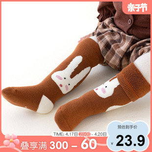 女宝宝长筒袜秋冬地板袜防滑加厚保暖中筒袜学步袜1岁6婴儿过膝袜
