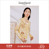 Goodland美地女装2023秋季优雅柔软V领黄色镂空饰扣针织开衫