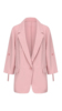 大码女装巨显瘦夏装胖mm轻薄七分袖垂感粉色中长款西装外套