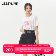 jessyline夏季女装 杰茜莱字母卡通短袖T恤女 324201407