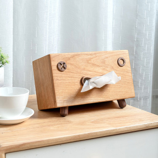 樱桃木纸巾盒实木制抽纸盒，简约复古餐巾纸收纳盒，原木长方形纸抽盒