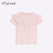 malwee女童T恤夏装欧美宝宝洋气圆领小女孩短袖儿童纯棉上衣
