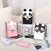 真皮手机包卡通熊猫女式竖款手机袋牛皮链条包斜跨包可爱小包
