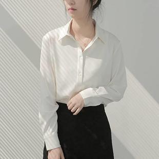 高端缎面白色衬衫女长袖春季2024韩版宽松气质职业装休闲衬衣