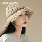 mismemo草帽女夏季甜美清新可折叠镂空渔夫帽蝴蝶结，遮阳太阳帽子