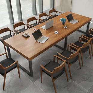 实木loft会议桌工作台电脑桌洽谈桌椅办公桌简约现代大型长条桌
