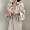 韩国chic秋季法式复古气质减龄棉麻吊带，连衣裙+衬衫外套两件套女