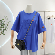 克莱因蓝色t恤女短袖夏季中长款凹凸立体印花小熊洋气设计感上衣