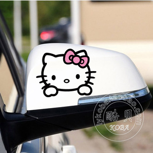hellokitty凯蒂猫反光后视镜汽车贴纸，卡通可爱女，司机创意新手