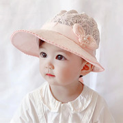 婴儿帽子春夏薄款大檐遮阳防晒女宝宝蕾丝，甜美公主可爱超萌渔夫帽